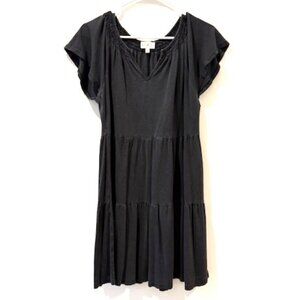 Wonderly Dark Gray Tiered Ruffle Dress with Cap Sleeves